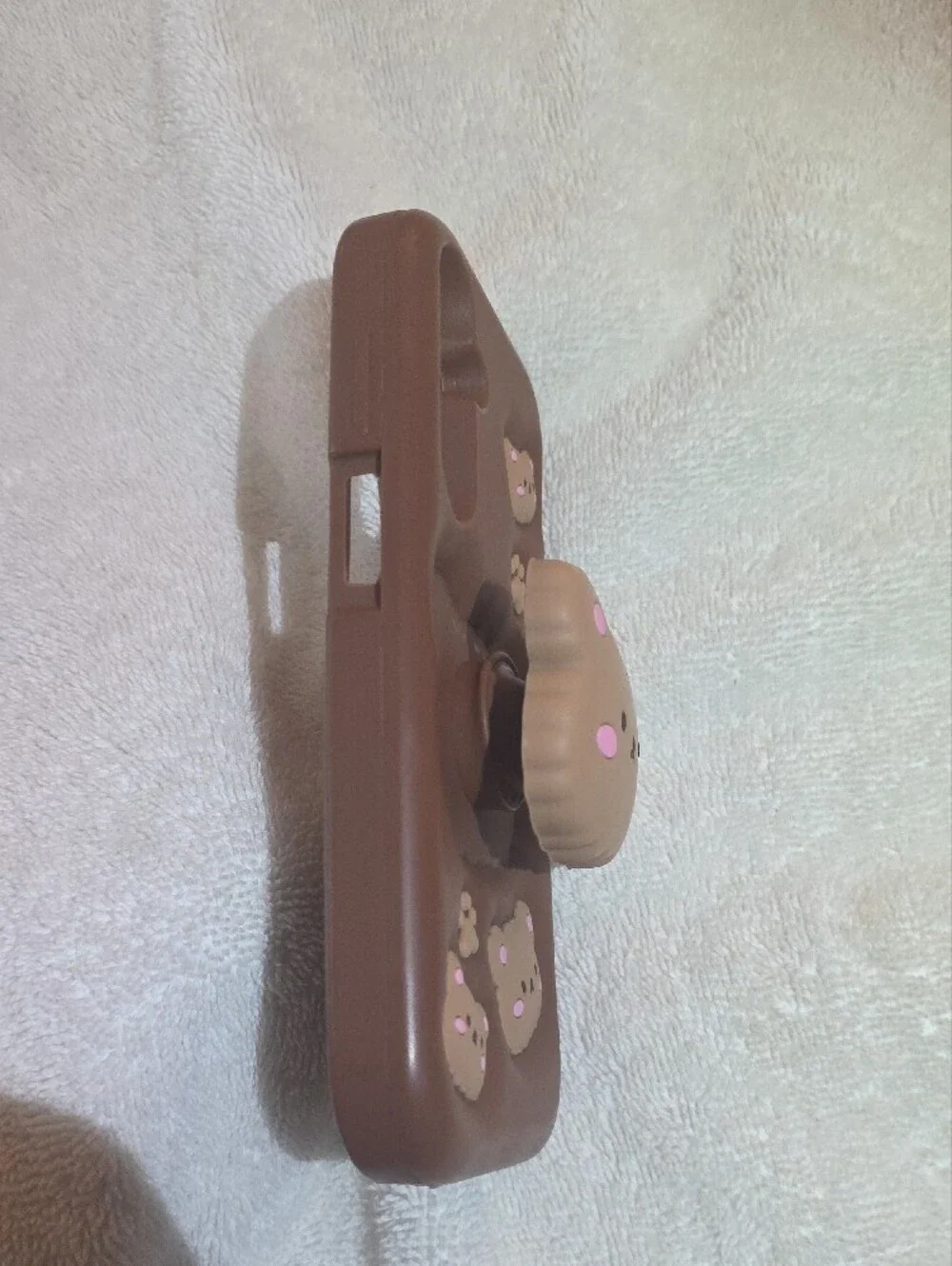 Cute Bear Silicone Phone Case in Brown with Pink Accents